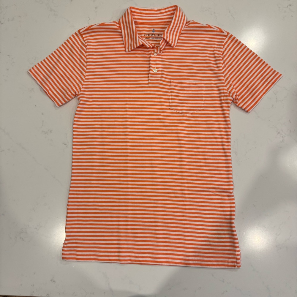 J. Crew Boys Cotton Stripe Short Sleeve Polo :XL (12-14) white + tangerine